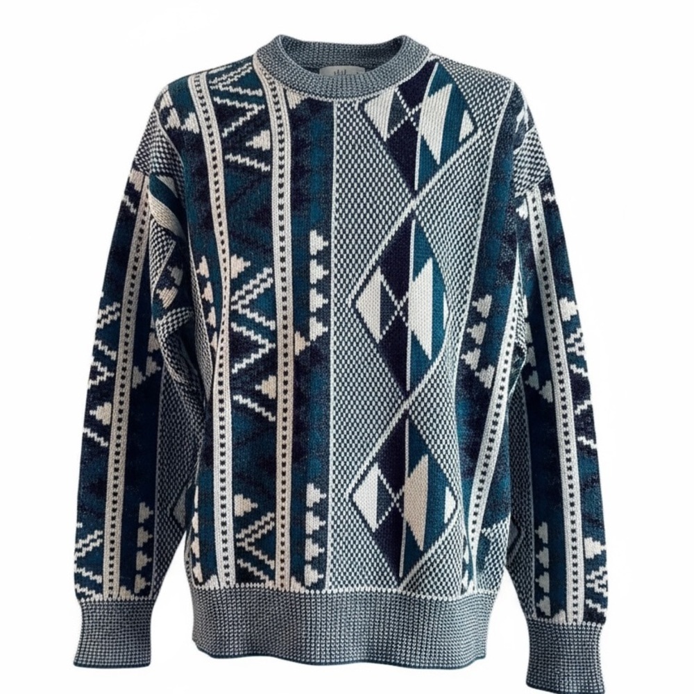 Vintage JJ Cochran Abstract Geometric Pattern Crewneck Sweater Size Large